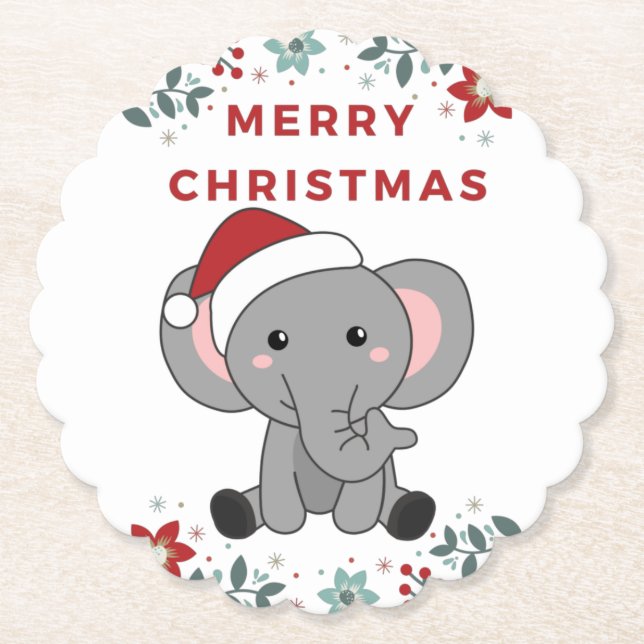 Elephant Christmas Snow Winter Animals Elephants P Paper Coaster (Front)