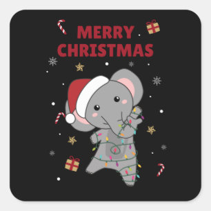 Elephant Christmas Snow Winter Animals Elephants Square Sticker