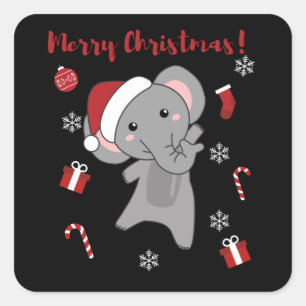 Elephant Christmas Snow Winter Animals Elephants Square Sticker