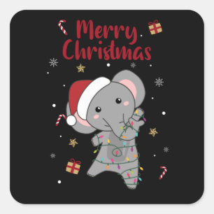 Elephant Christmas Snow Winter Animals Elephants Square Sticker