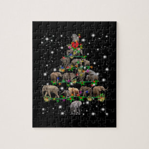 Elephant Christmas Tree Covered By Flashlight Jigsaw Puzzle