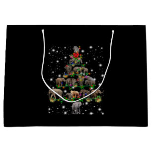 Elephant Christmas Tree Covered By Flashlight Large Gift Bag