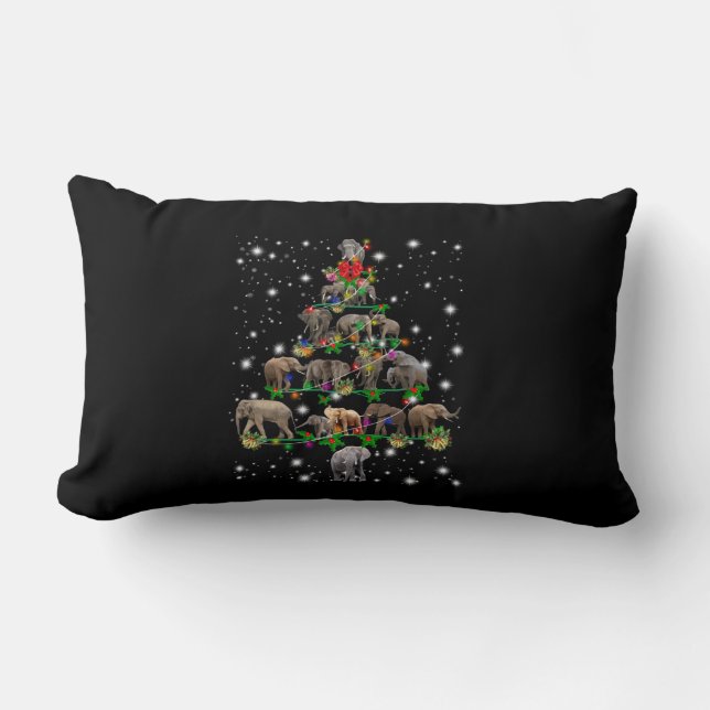 Elephant Christmas Tree Covered By Flashlight Lumbar Cushion (Front)