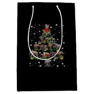 Elephant Christmas Tree Covered By Flashlight Medium Gift Bag