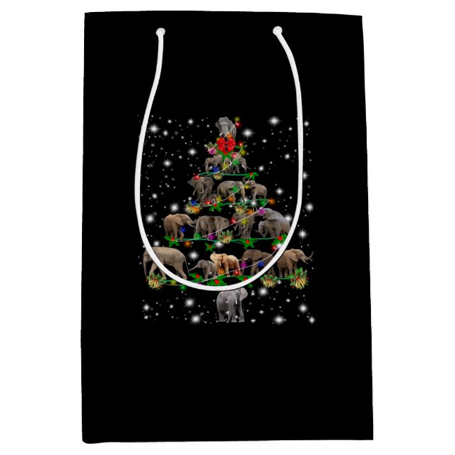 Elephant Christmas Tree Covered By Flashlight Medium Gift Bag (Front)