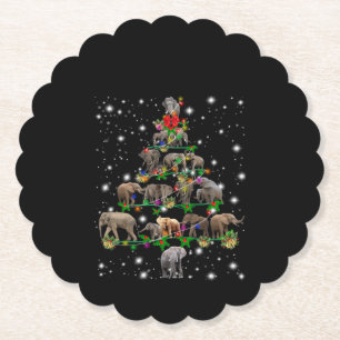 Elephant Christmas Tree Covered By Flashlight Paper Coaster