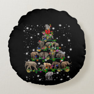 Elephant Christmas Tree Covered By Flashlight Round Cushion