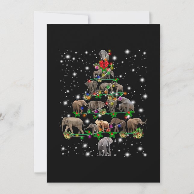 Elephant Christmas Tree Covered By Flashlight Thank You Card (Front)