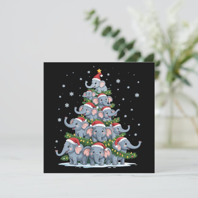 Elephant Christmas Tree Funny Cute Elephant Holiday Card (Standing Front)