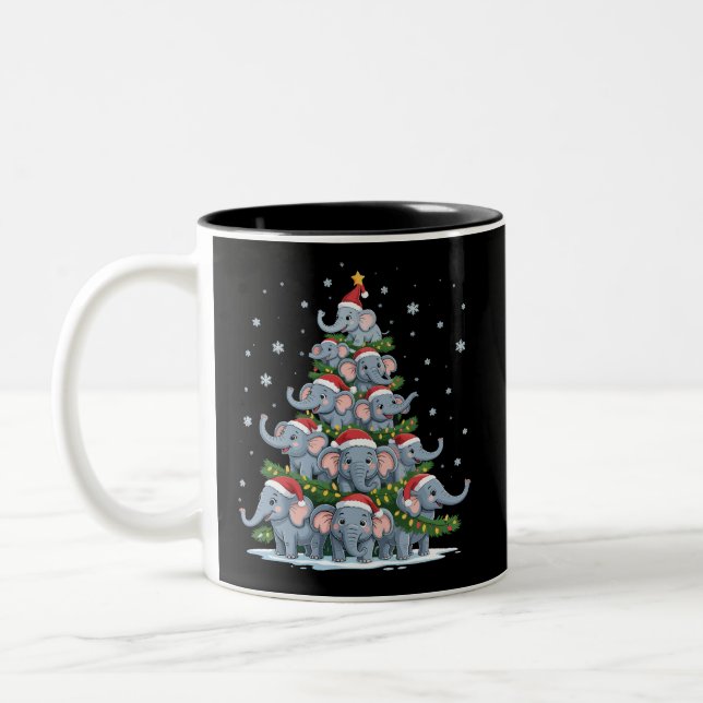 Elephant Christmas Tree Funny Cute Elephant Two-Tone Coffee Mug (Left)