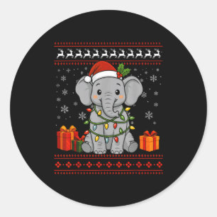 Elephant Christmas Ugly Sweater Elephant Graphic  Classic Round Sticker