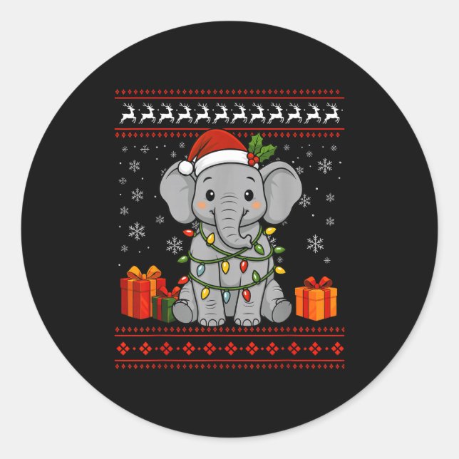 Elephant Christmas Ugly Sweater Elephant Graphic  Classic Round Sticker (Front)