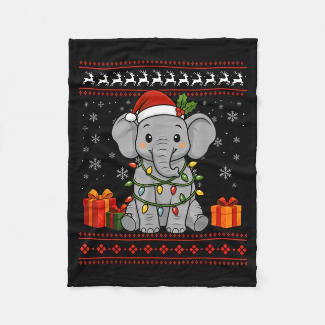 Elephant Christmas Ugly Sweater Elephant Graphic  Fleece Blanket (Front)
