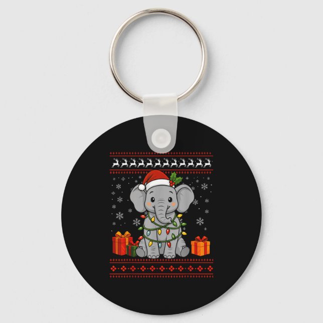 Elephant Christmas Ugly Sweater Elephant Graphic  Key Ring (Front)