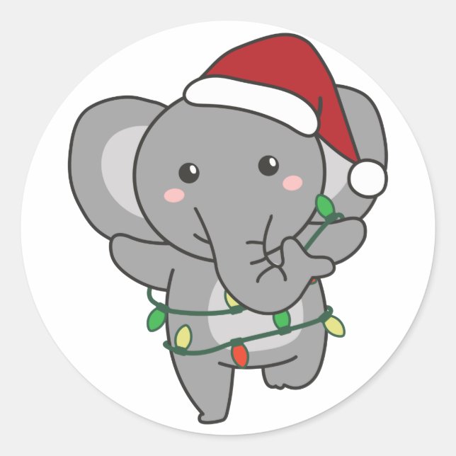 Elephant Christmas Winter Animals Elephants Classi Classic Round Sticker (Front)
