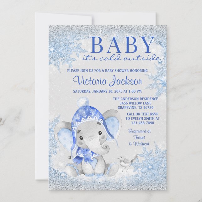 Elephant Christmas Winter Baby Shower Invitation (Front)