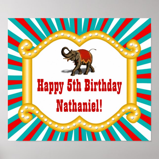 Elephant Circus Kids Boys Birthday Party Banner Poster (Front)