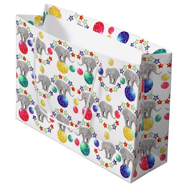 Elephant Circus Theme Kids Birthday Party Large Gift Bag (Front Angled)
