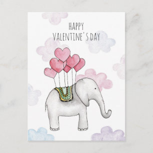 Elephant classroom valentine. Cartoon animal. Kids Holiday Postcard