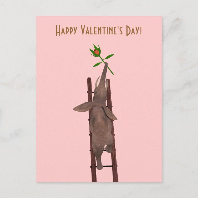 Elephant climbing a ladder holiday postcard (Front)