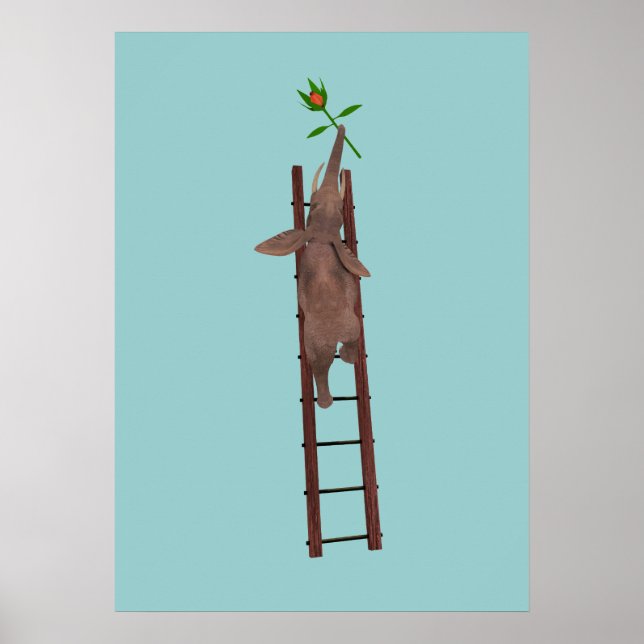 Elephant climbing a ladder poster (Front)