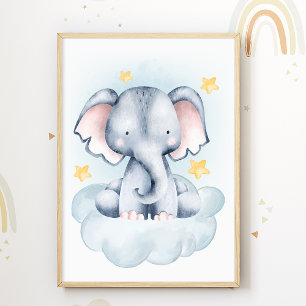 Elephant Cloud Nursery Poster Kids Room Print