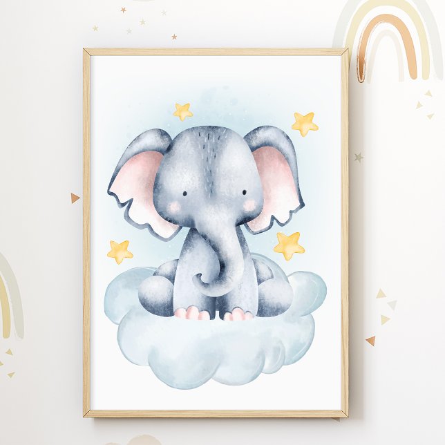 Elephant Cloud Nursery Poster Kids Room Print (Creator Uploaded)