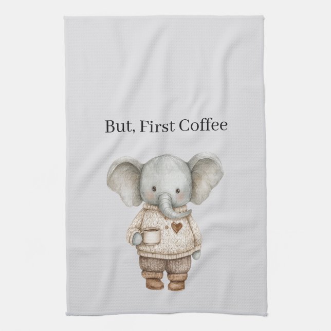 Elephant Coffee Cup Tea Towel (Vertical)