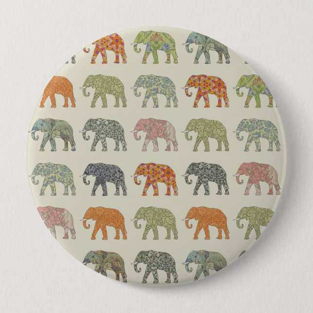 Elephant Colourful Animal Pattern Contemporary 10 Cm Round Badge (Front)