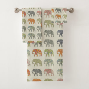 Elephant Colourful Animal Pattern Contemporary Bath Towel Set