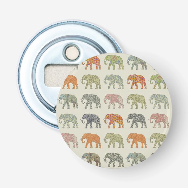 Elephant Colourful Animal Pattern Contemporary Bottle Opener (Front)