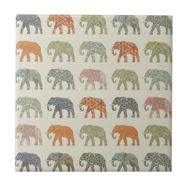 Elephant Colourful Animal Pattern Contemporary Ceramic Tile (Front)