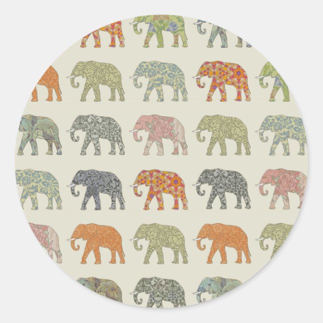 Elephant Colourful Animal Pattern Contemporary Classic Round Sticker (Front)