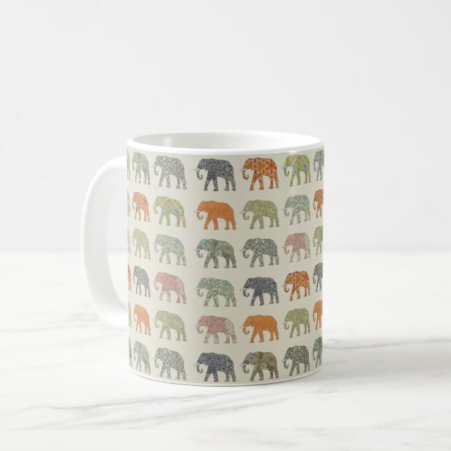 Elephant Colourful Animal Pattern Contemporary Coffee Mug (Front Left)