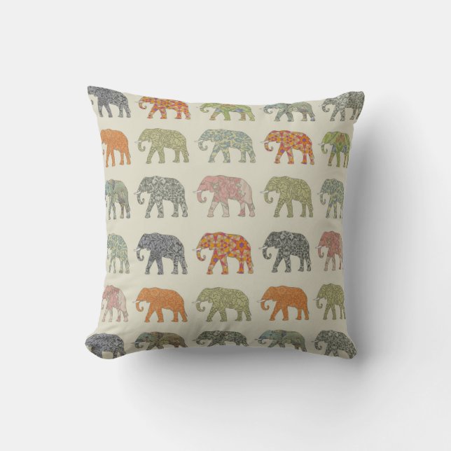 Elephant Colourful Animal Pattern Contemporary Cushion (Front)