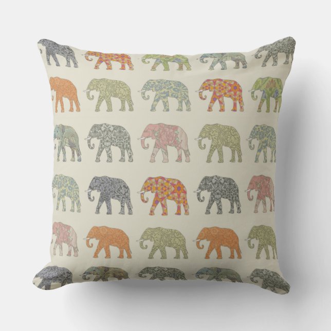 Elephant Colourful Animal Pattern Contemporary Cushion (Front)