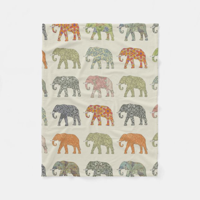 Elephant Colourful Animal Pattern Contemporary Fleece Blanket (Front)