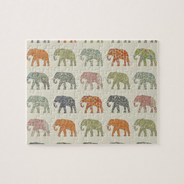 Elephant Colourful Animal Pattern Contemporary Jigsaw Puzzle (Horizontal)