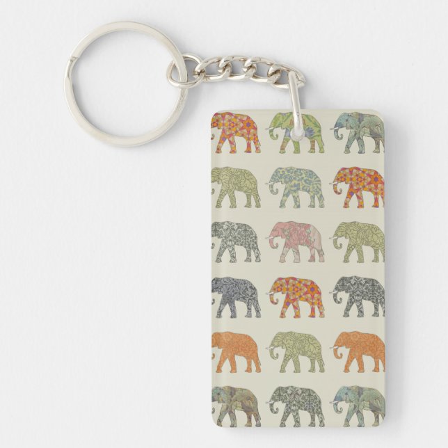 Elephant Colourful Animal Pattern Contemporary Key Ring (Front)