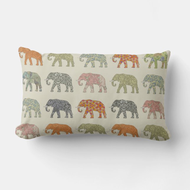 Elephant Colourful Animal Pattern Contemporary Lumbar Cushion (Front)