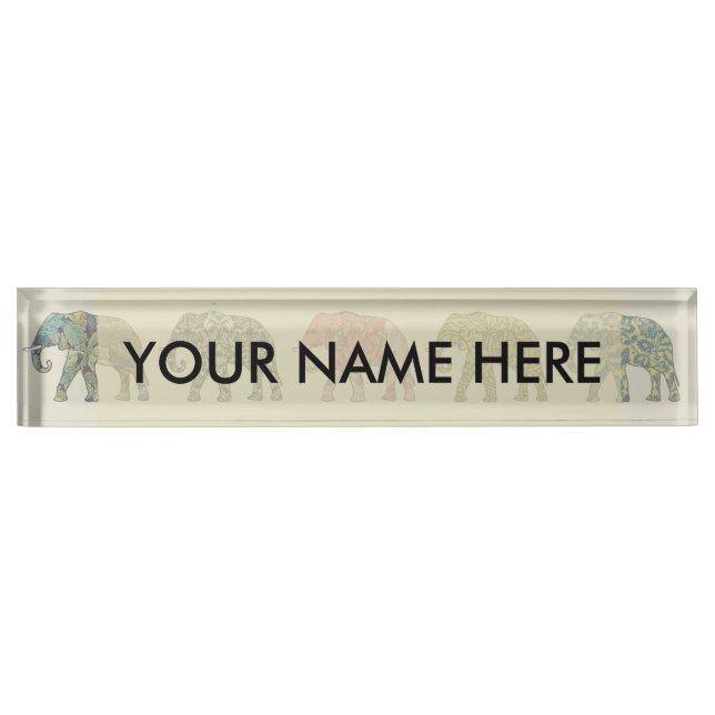 Elephant Colourful Animal Pattern Contemporary Nameplate (Front)