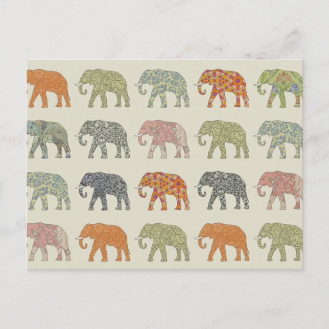 Elephant Colourful Animal Pattern Contemporary Postcard (Front)