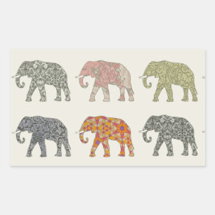 Elephant Colourful Animal Pattern Contemporary Rectangular Sticker