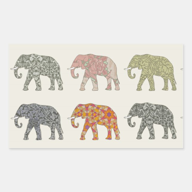 Elephant Colourful Animal Pattern Contemporary Rectangular Sticker (Front)