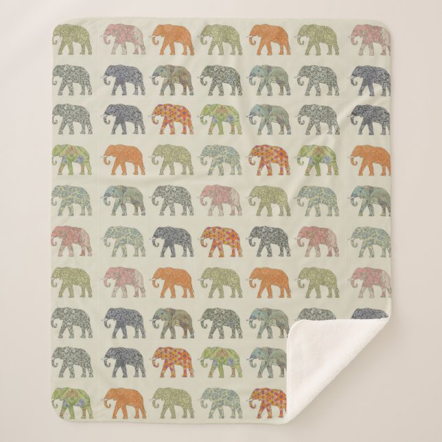 Elephant Colourful Animal Pattern Contemporary Sherpa Blanket (Front)