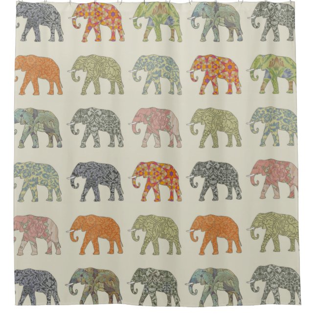 Elephant Colourful Animal Pattern Contemporary Shower Curtain (Front)