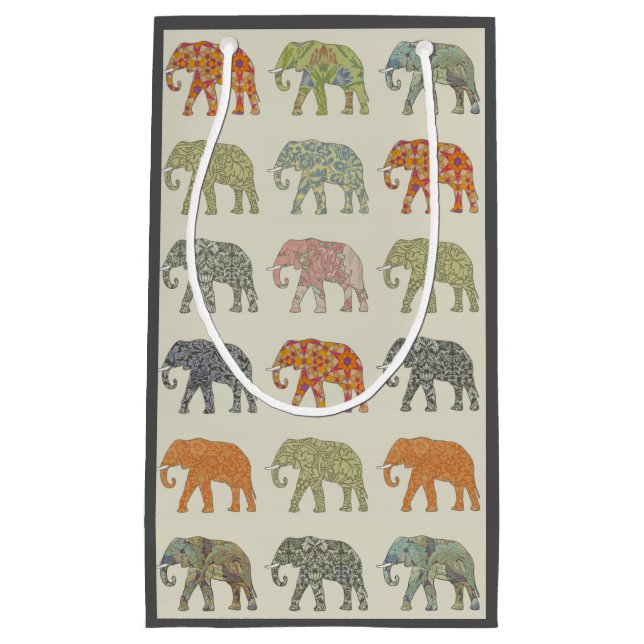 Elephant Colourful Animal Pattern Contemporary Small Gift Bag (Front)