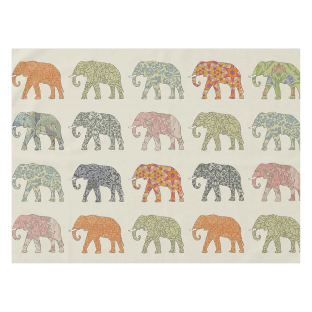 Elephant Colourful Animal Pattern Contemporary Tablecloth (Front (Horizontal))