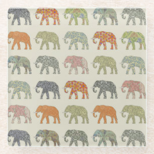 Elephant Colourful Animal Pattern Glass Coaster