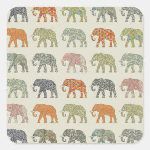 Elephant Colourful Animal Pattern Square Sticker